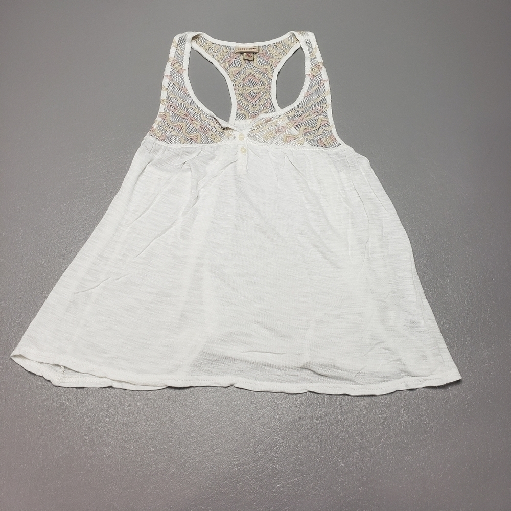 cape juby white see thru racerback tank top women's size small